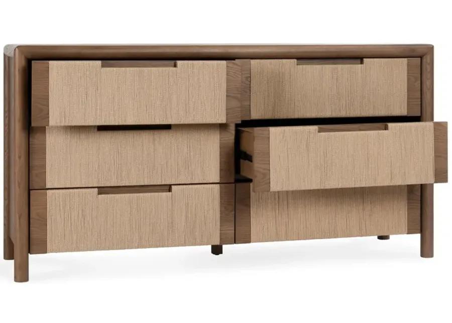 Corda Oak Wood 6-Drawer Dresser in Two-Tone Brown