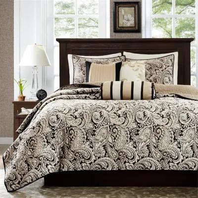 Madison Park Aubrey Black 6 Piece Jacquard Quilt Set with Throw Pillows