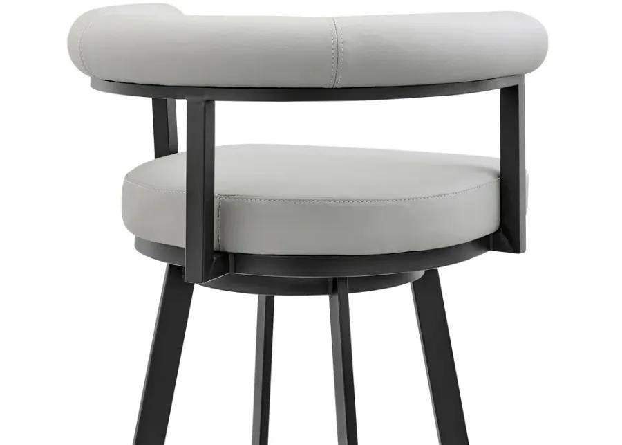 Nolagam Swivel Bar Stool in Black Metal with Light Gray Faux Leather