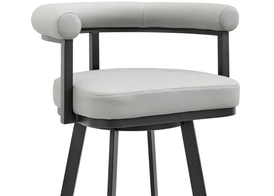 Nolagam Swivel Bar Stool in Black Metal with Light Gray Faux Leather