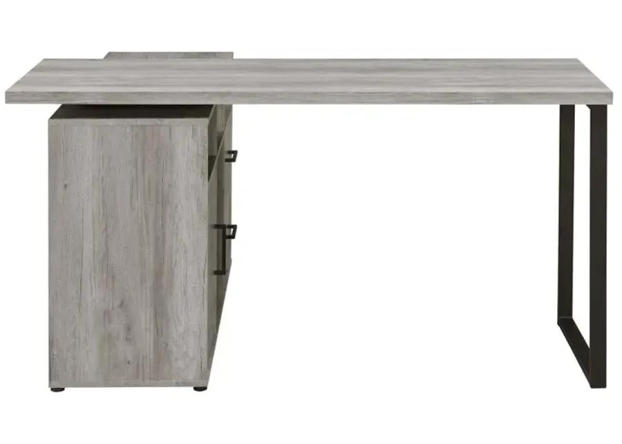 Abertillery L-Shape Office Desk with Storage Grey Driftwood