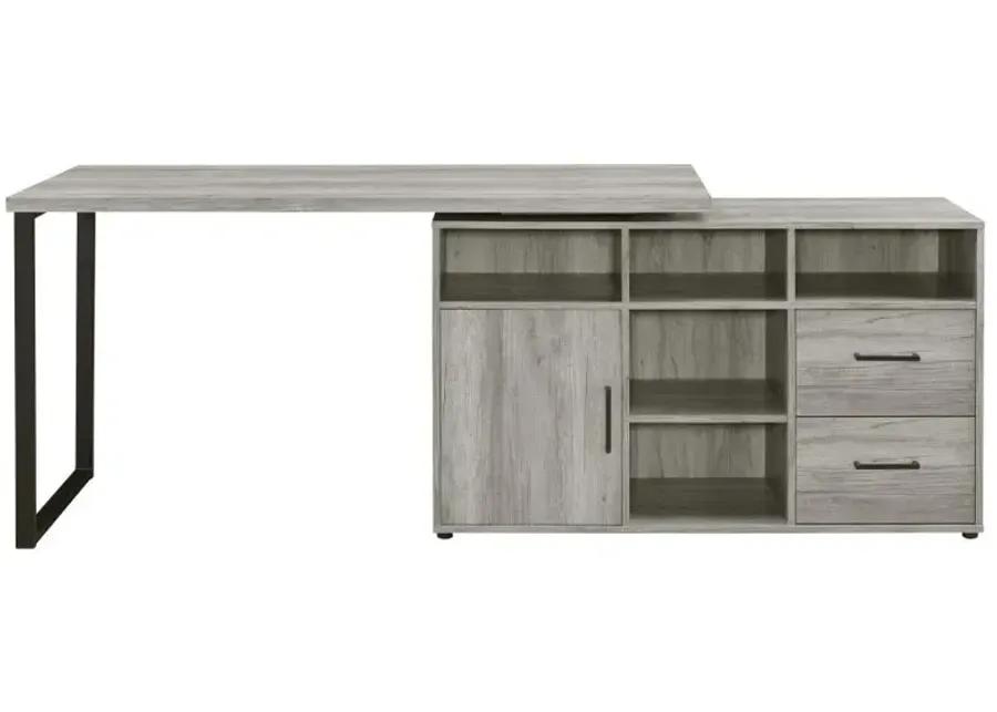 Abertillery L-Shape Office Desk with Storage Grey Driftwood