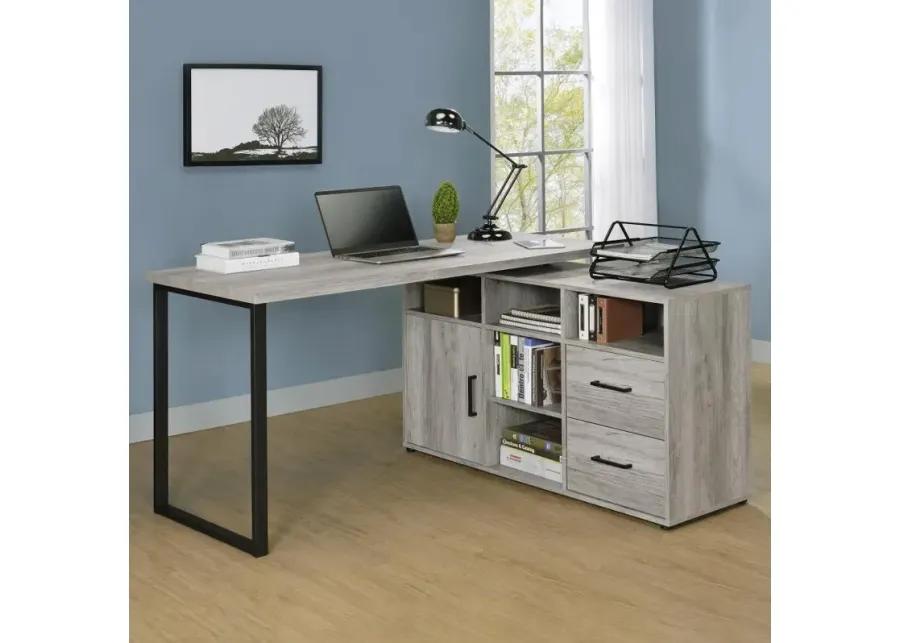 Abertillery L-Shape Office Desk with Storage Grey Driftwood