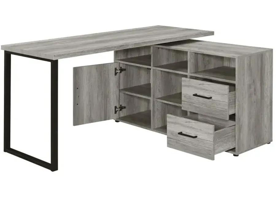 Abertillery L-Shape Office Desk with Storage Grey Driftwood