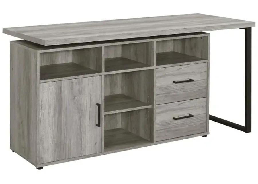 Abertillery L-Shape Office Desk with Storage Grey Driftwood