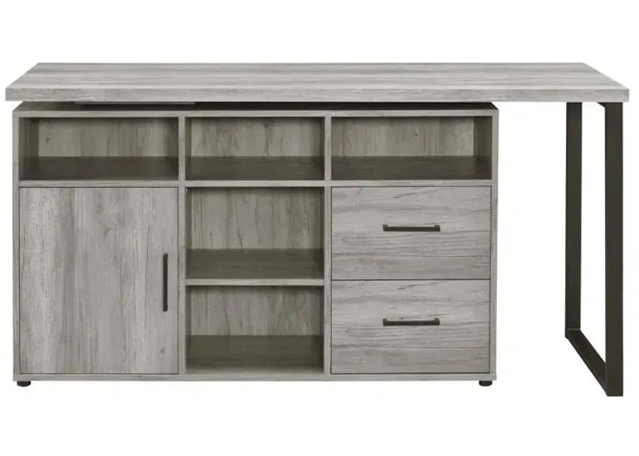 Abertillery L-Shape Office Desk with Storage Grey Driftwood