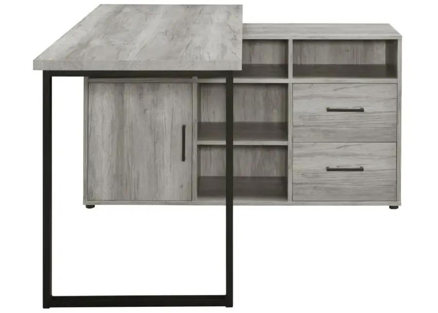 Abertillery L-Shape Office Desk with Storage Grey Driftwood