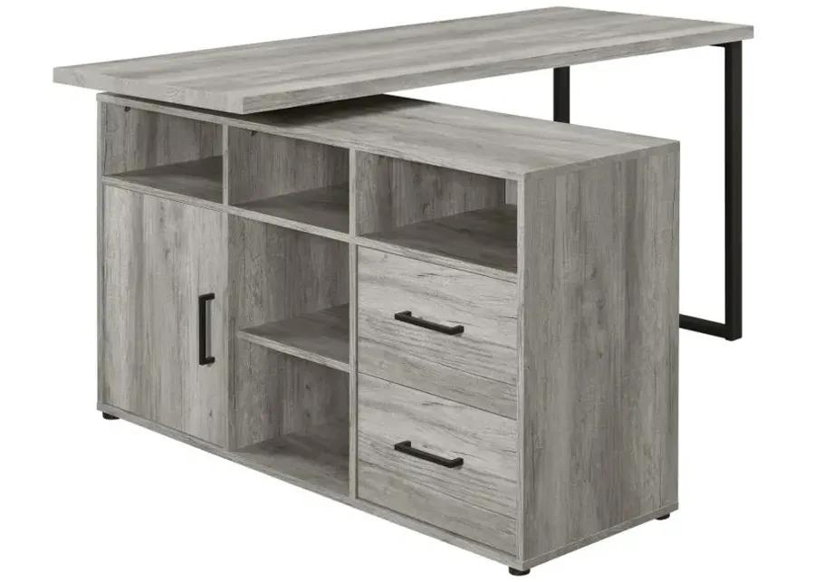 Abertillery L-Shape Office Desk with Storage Grey Driftwood