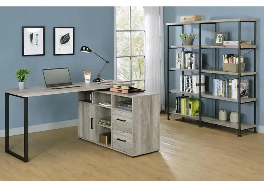 Abertillery L-Shape Office Desk with Storage Grey Driftwood