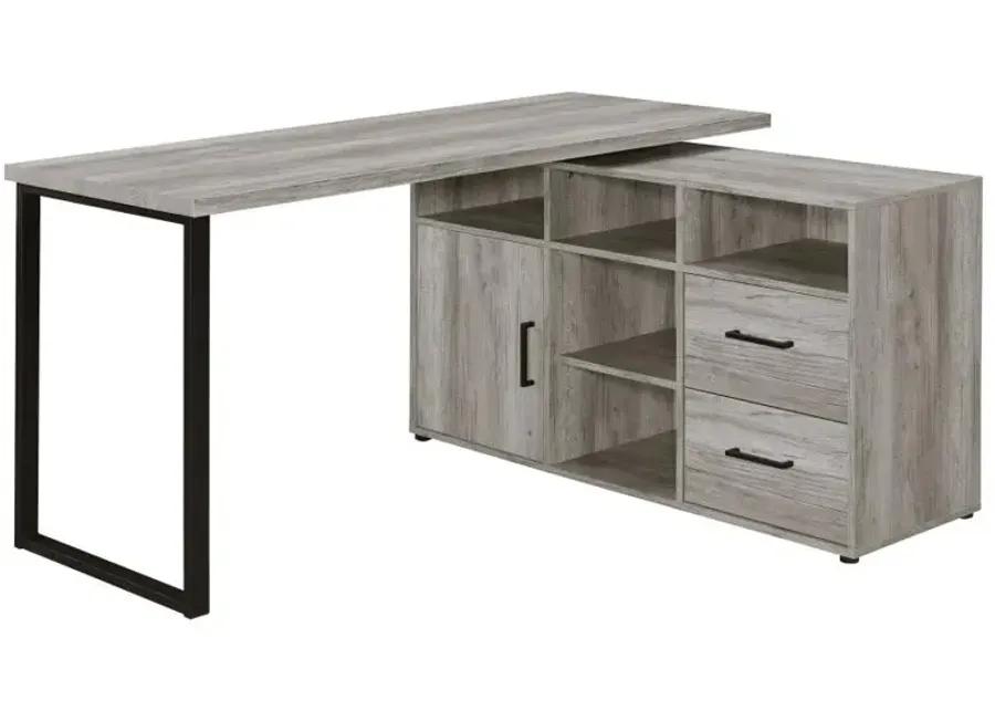 Abertillery L-Shape Office Desk with Storage Grey Driftwood