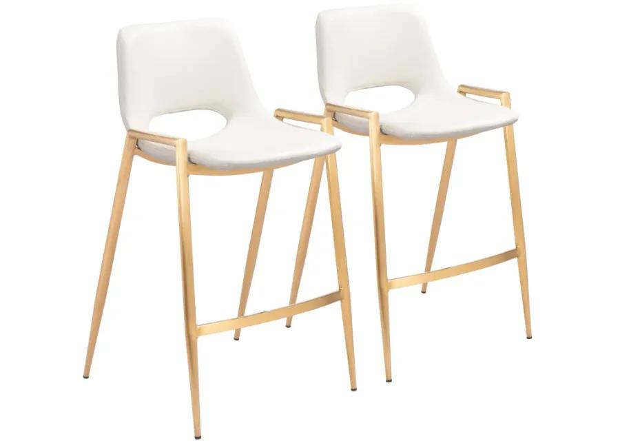 Desi Counter Stool (Set of 2) White & Gold