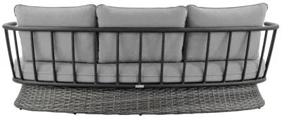 Monk 4 Piece Outdoor Patio Furniture Set in Black Aluminum and Gray Wicker with Gray Cushions