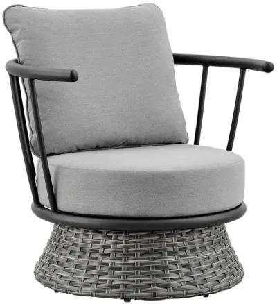 Monk 4 Piece Outdoor Patio Furniture Set in Black Aluminum and Gray Wicker with Gray Cushions