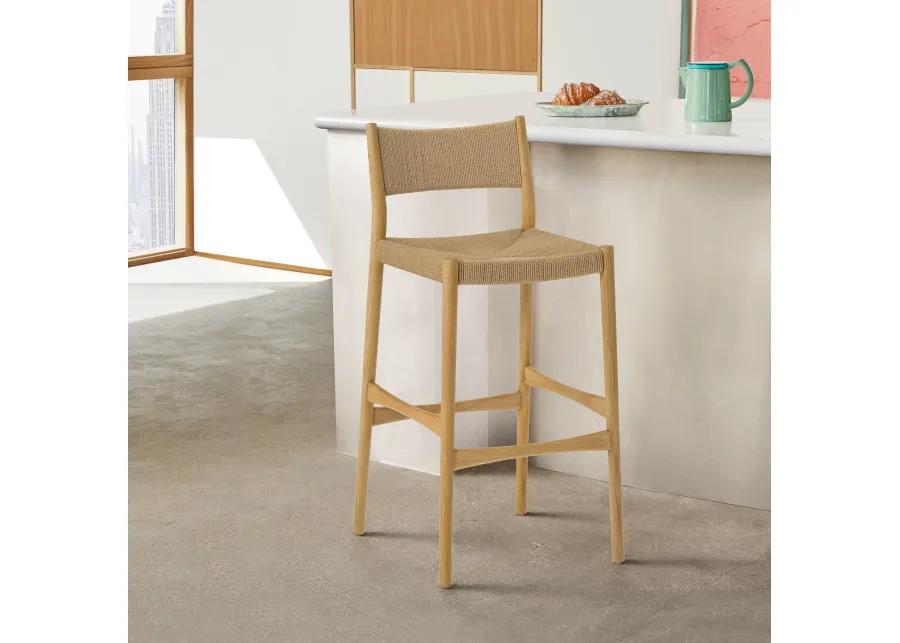 Erie Woven Paper Cord and Oak Wood Counter Stool