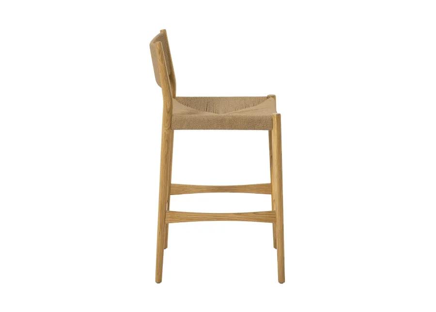 Erie Woven Paper Cord and Oak Wood Counter Stool