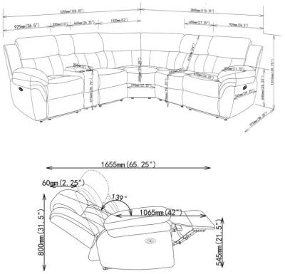 Bahrain 6-piece Upholstered Power Sectional Charcoal