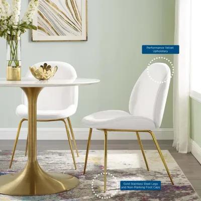 Scoop Gold Stainless Steel Leg Performance Velvet Dining Chair