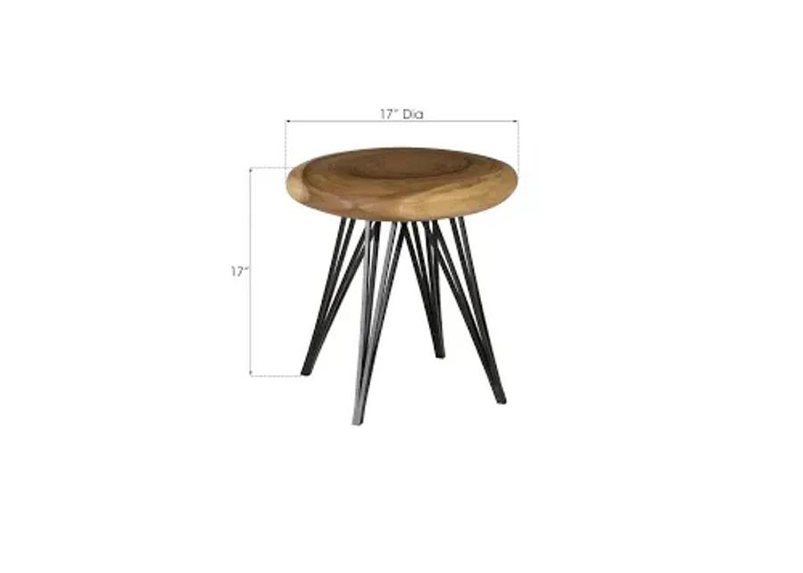 string stool on black metal legs, chamcha wood, natural