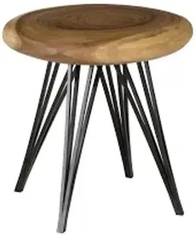 string stool on black metal legs, chamcha wood, natural