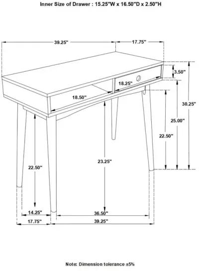 Bradenton 1-drawer Writing Desk White and Walnut