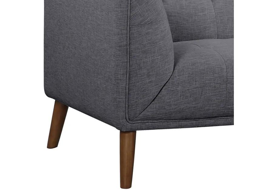 Hudson Mid-Century Button-Tufted Loveseat in Dark Gray Linen and Walnut Legs