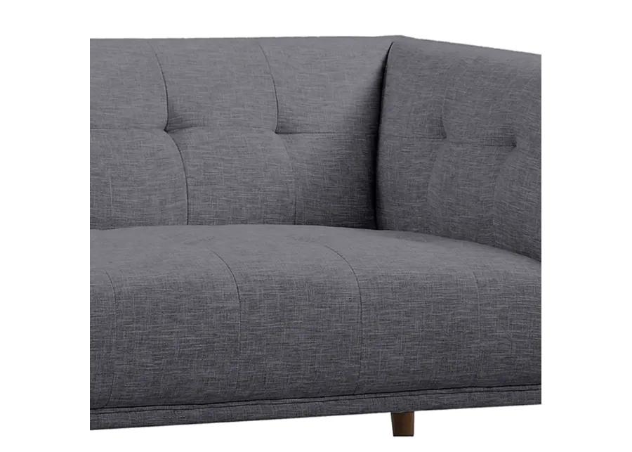 Hudson Mid-Century Button-Tufted Loveseat in Dark Gray Linen and Walnut Legs