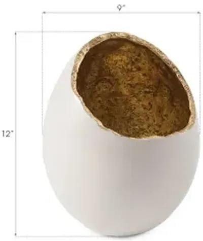 broken egg vase, white and gold leaf