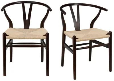 Evelina Side Chair in Walnut with Natural Rush Seat - Set of 2