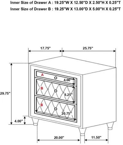 Antonella 3-drawer Upholstered Nightstand Grey