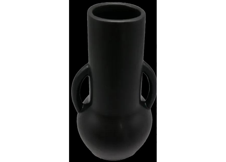 Cer,8",vase W/handles,black