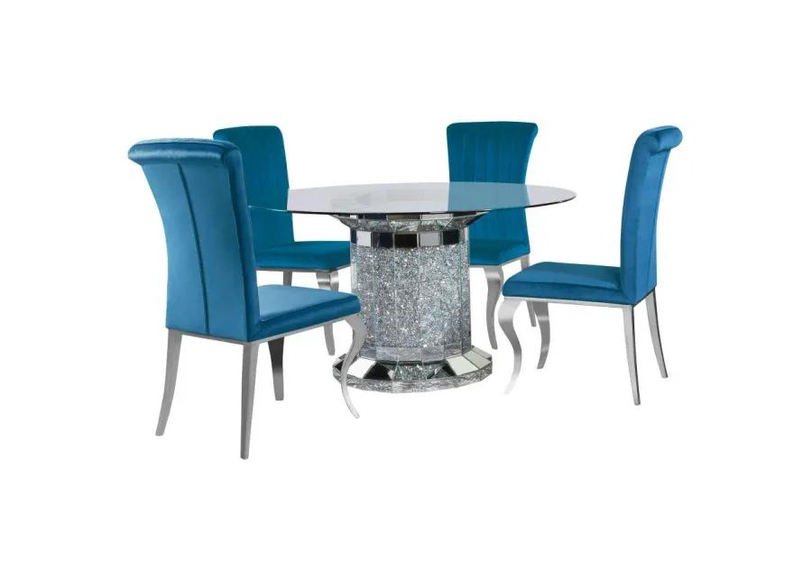 Ellie 5-piece Cylinder Pedestal Dining Room Set Mirror and Teal