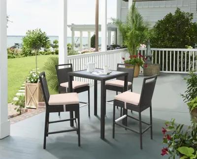 Tropez Outdoor Patio Wicker Bar Table with Black Glass Top