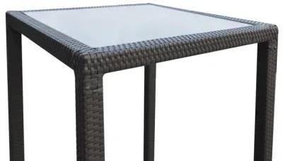 Tropez Outdoor Patio Wicker Bar Table with Black Glass Top