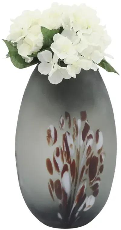 Glass, 12''h, Frosted Vase With Red Detail-gray