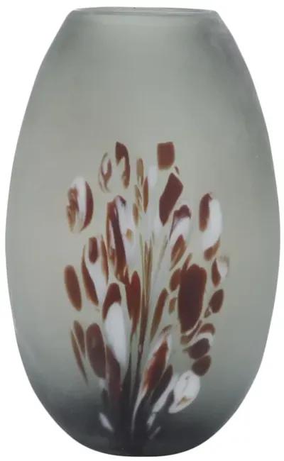 Glass, 12''h, Frosted Vase With Red Detail-gray