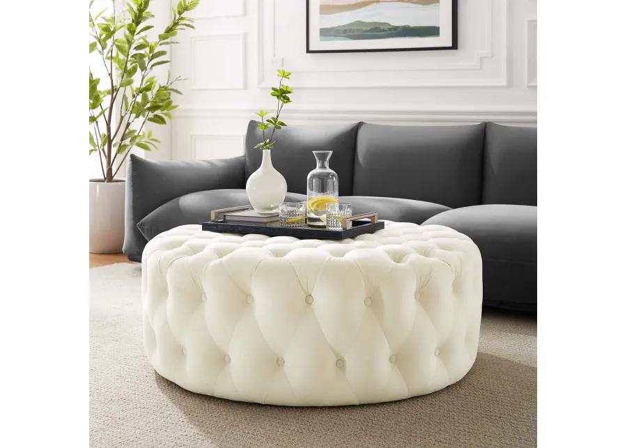 Amour Tufted Button Large Round Performance Velvet Ottoman