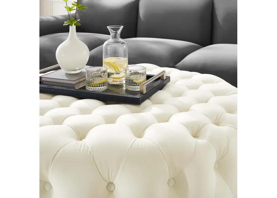 Amour Tufted Button Large Round Performance Velvet Ottoman