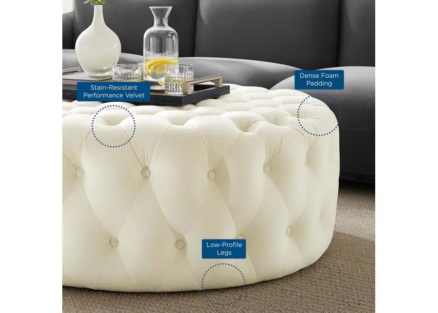 Amour Tufted Button Large Round Performance Velvet Ottoman