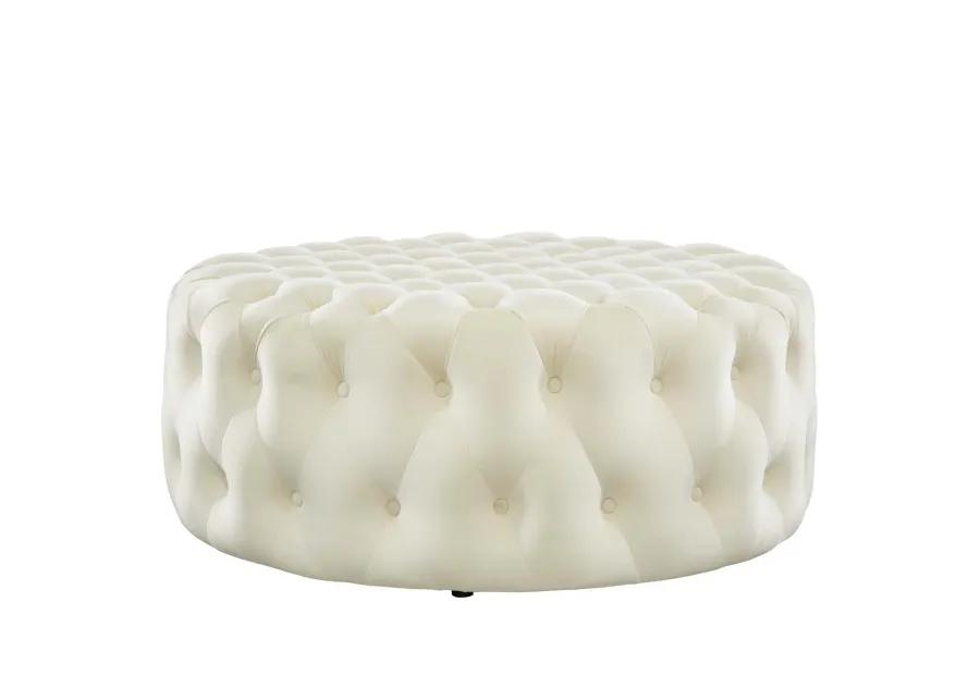 Amour Tufted Button Large Round Performance Velvet Ottoman