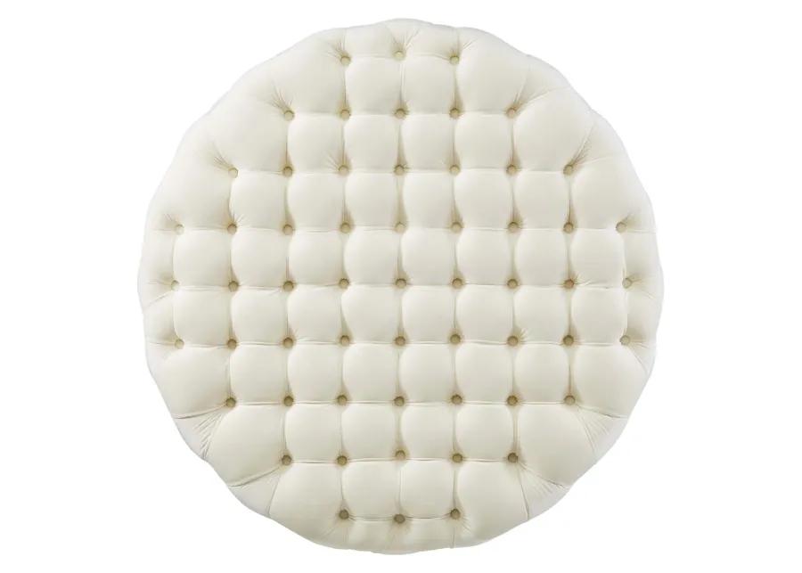 Amour Tufted Button Large Round Performance Velvet Ottoman