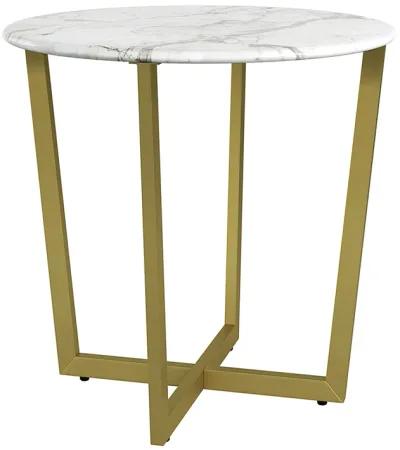 Llona 24" Round Side Table in White Marble Melamine with Matte Gold Base