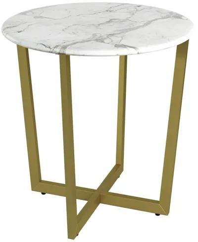 Llona 24" Round Side Table in White Marble Melamine with Matte Gold Base