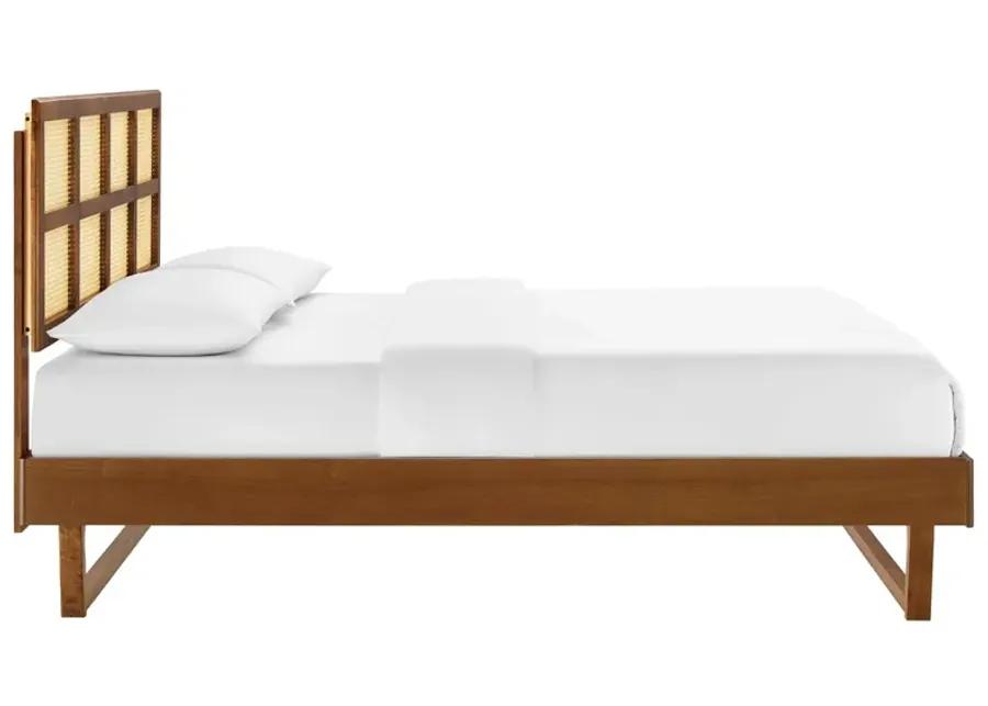 Sidney Cane And Wood Full Platform Bed With Angular Legs