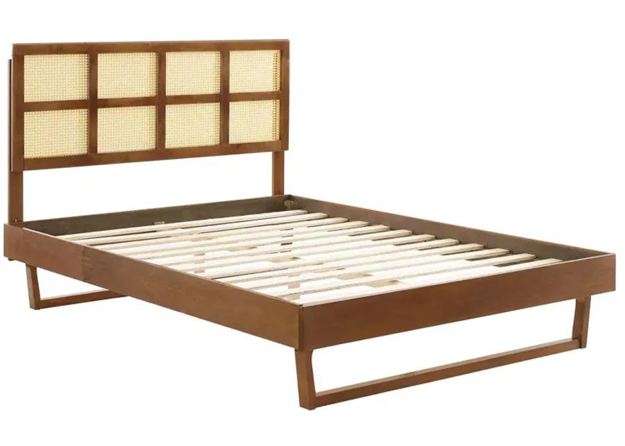 Sidney Cane And Wood Full Platform Bed With Angular Legs