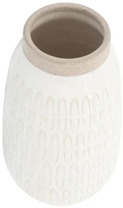 Ceramic, 10"h Carved Vase, Beige