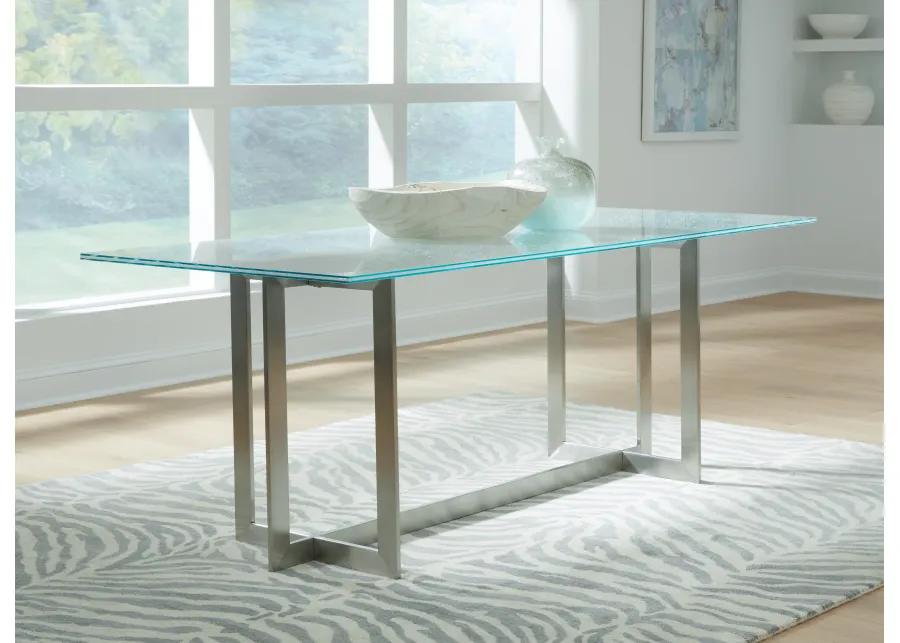 Eliza Cracked Glass Dining Table in Brushed Stainless Steel