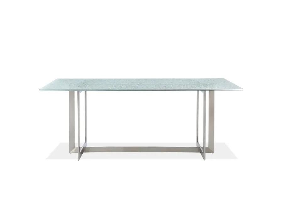 Eliza Cracked Glass Dining Table in Brushed Stainless Steel