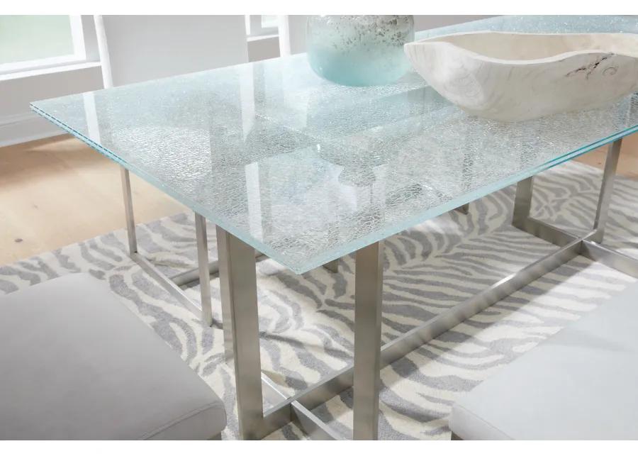 Eliza Cracked Glass Dining Table in Brushed Stainless Steel