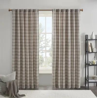 Madison Park Anaheim Brown Plaid Rod Pocket and Back Tab Curtain Panel with Fleece Lining