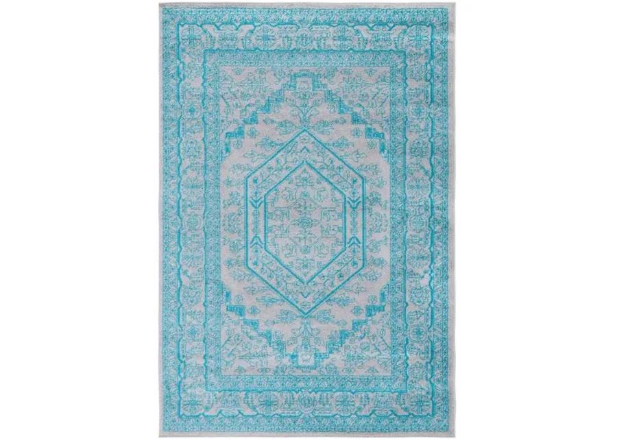 Adirondack Contemporary Light Grey / Teal 8' X 10' Powerloomed Rug